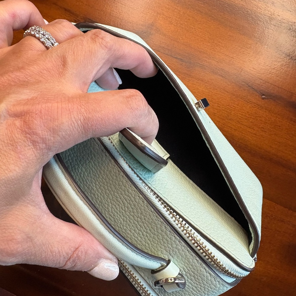 Pebbled Leather Top-Handle Crossbody Bag in Light Mint Double Zip! - Picture 6 of 10